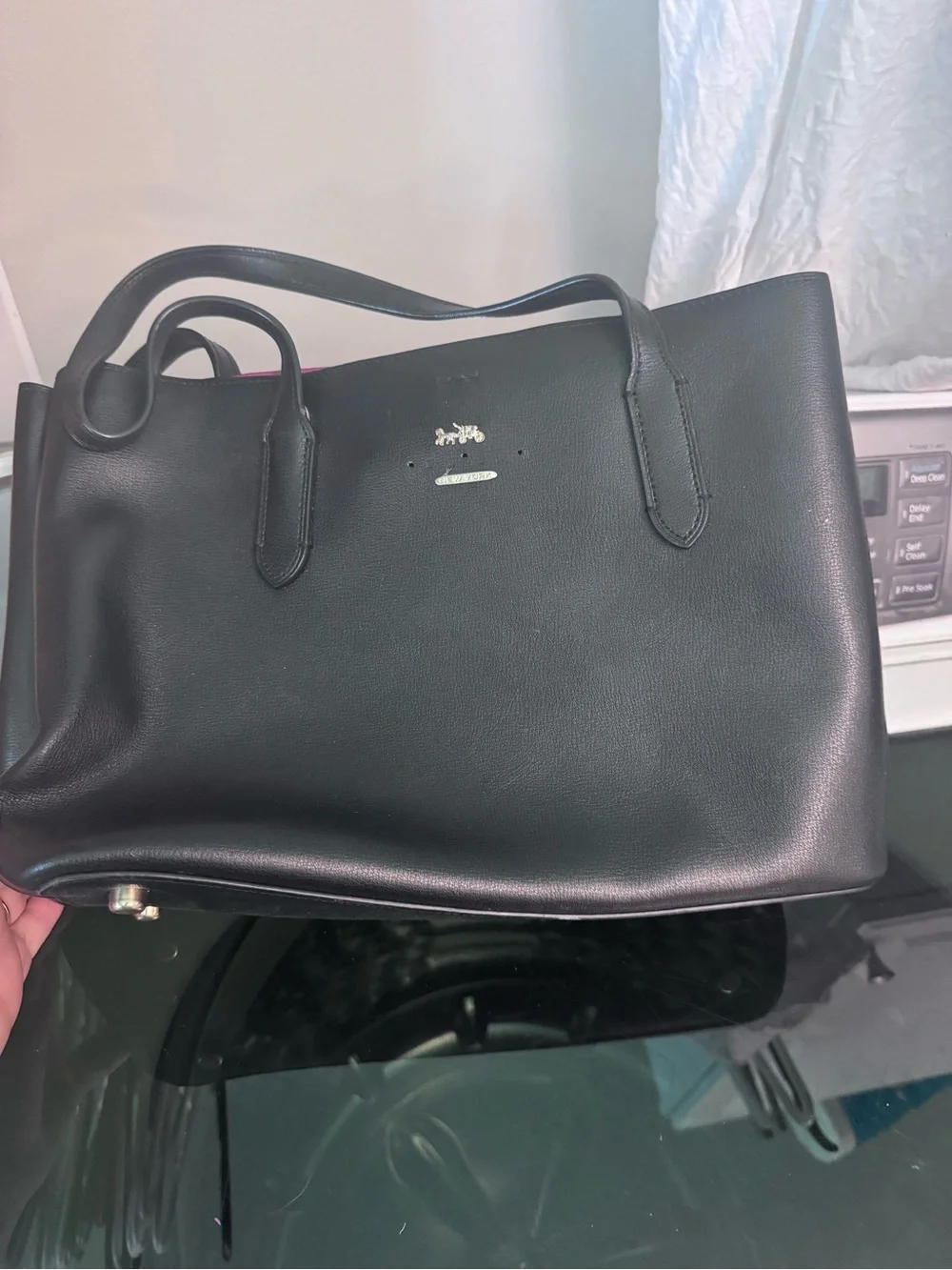 Coach Black Leather Tote with Signature Hardware